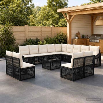 vidaXL Tuinbank Set 14 st Zwart poly rattan, Verzenden, Nieuw
