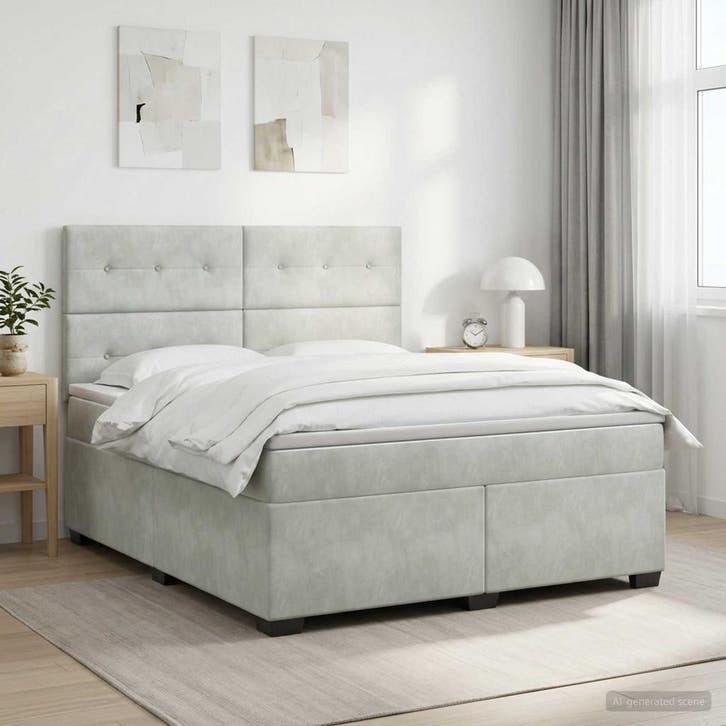 vidaXL Boxspringbed met matras Lichtgrijs 140 x 200 cm, Maison & Meubles, Chambre à coucher | Lits, Envoi