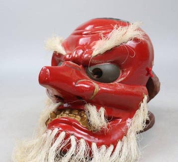 Vintage Japanse uitgehakt houten masker - Sarutahiko / Tengu, Antiek en Kunst
