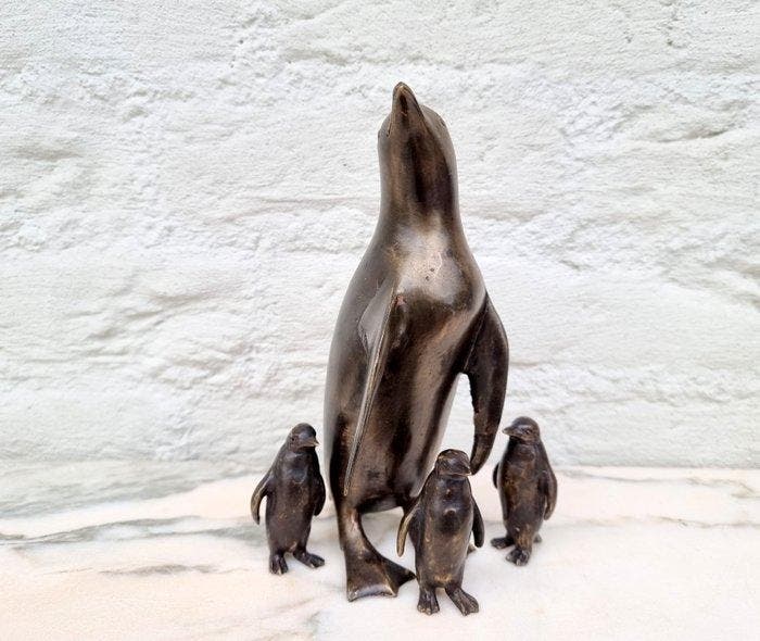 Beeldje - Penguin family (4) - Brons, Antiek en Kunst, Kunst | Designobjecten