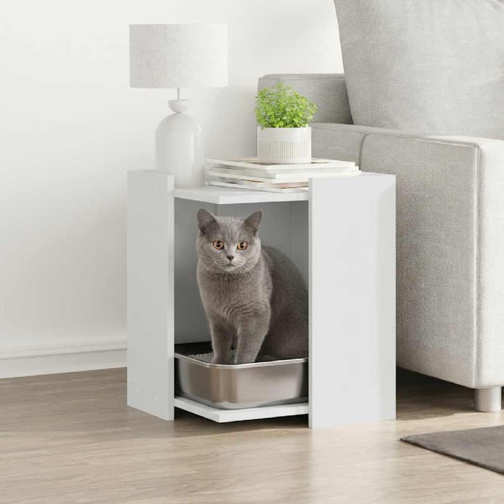 vidaXL Kattenbakkast 42x42x51 cm bewerkt hout wit, Animaux & Accessoires, Accessoires pour chats, Envoi