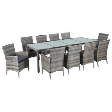 vidaXL 11-delige Tuinset met kussens poly rattan grijs, Verzenden, Tuinset