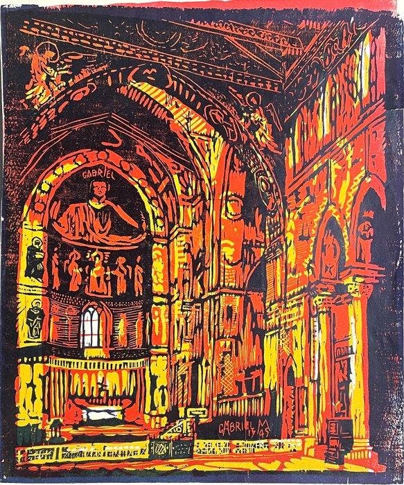 Gabriel Mandel (1924–2010) - Ecclesiastical Interior, Antiquités & Art, Antiquités | Autres Antiquités