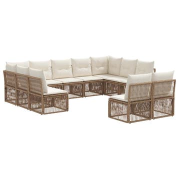 vidaXL Tuinbank Set 11 pcs Beige poly rattan, Verzenden, Nieuw