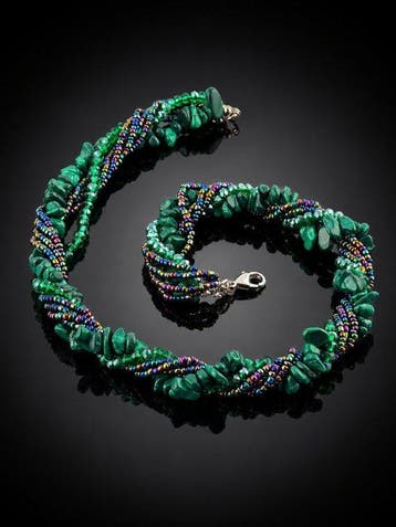 Exclusieve malachietketting-set met kristallen kralen -