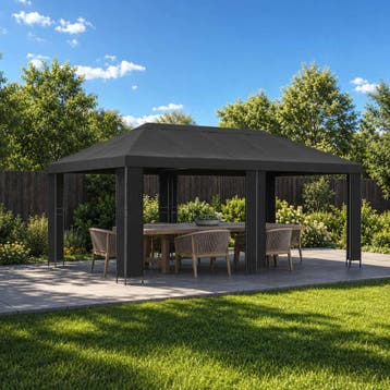 vidaXL Tuinpaviljoen 6 x 3 m Antraciet Polyester en Staal, Verzenden, Nieuw