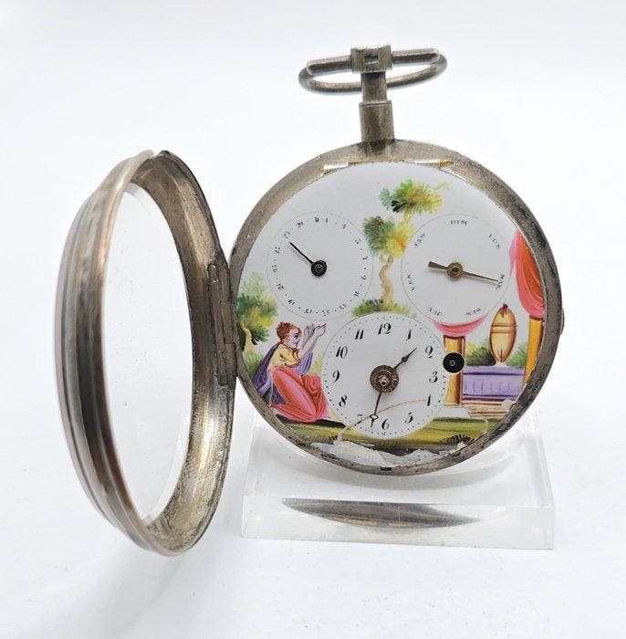 Schweiz.-Spindeluhr gemalt - Kalender mit Tag + Tagname -, Bijoux, Sacs & Beauté, Montres | Hommes