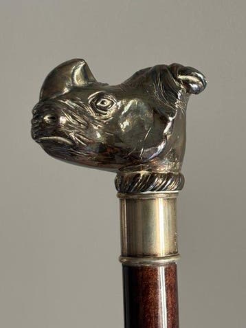 MAGRINO – Sculptural Rhinoceros-Head Walking Stick – 925, Antiek en Kunst