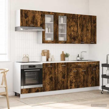 vidaXL Keukenblok LYON 8 pcs Gerookt eiken Bewerkt hout, Verzenden, Nieuw