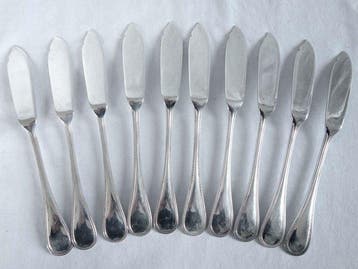 Christofle - Tafelmessenset (10) - Zilverbrons - Parelmodel