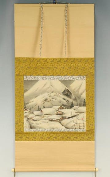 Snow-covered Mountain Village with Original Box (Tomobako) -