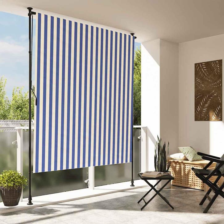 vidaXL Rolgordijn voor buiten 150x270 cm stof en staal blauw, Tuin en Terras, Zonneschermen, Nieuw, Verzenden