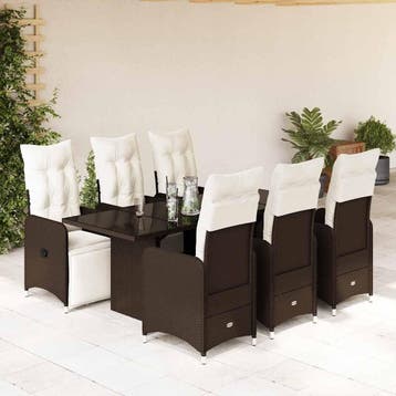 vidaXL 7-delige Bistroset met kussens poly rattan bruin, Verzenden, Nieuw