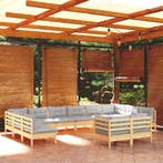 vidaXL 12-delige Loungeset met grijze kussens massief, Verzenden, Nieuw, Loungeset
