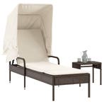 vidaXL Ligbed met luifel en tafel poly rattan bruin, Verzenden