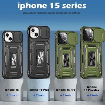 iPhone 15 Pro Max - Armor Hoesje met Kickstand en Camera, Télécoms, Téléphonie mobile | Housses, Coques & Façades | Apple iPhone