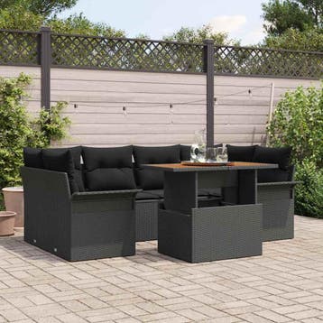 vidaXL Tuinbank Set 7 st Zwart Poly rattan, Tuin en Terras, Verzenden, Nieuw