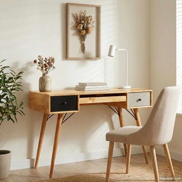 vidaXL Schrijfbureau Bruin 110 x 55 x 76 cm Massief Mango, Huis en Inrichting, Bureaus, Verzenden, Nieuw