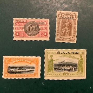 Grèce 1905/1909 - Crète : 4 valeurs élevées - Michel 26,