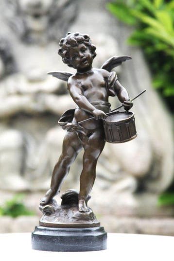 sculptuur, Verfijnd brons beeld van een cherubijn - 30 cm -
