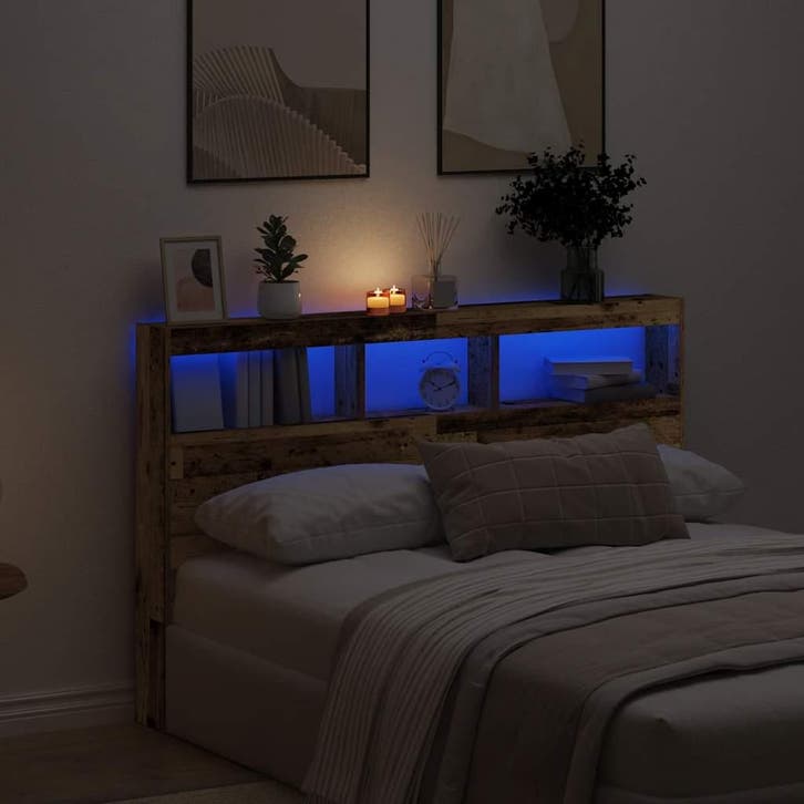 vidaXL Hoofdbordkast met LED 160x17x102 cm oud hout, Huis en Inrichting, Slaapkamer | Bedden, Nieuw, Verzenden