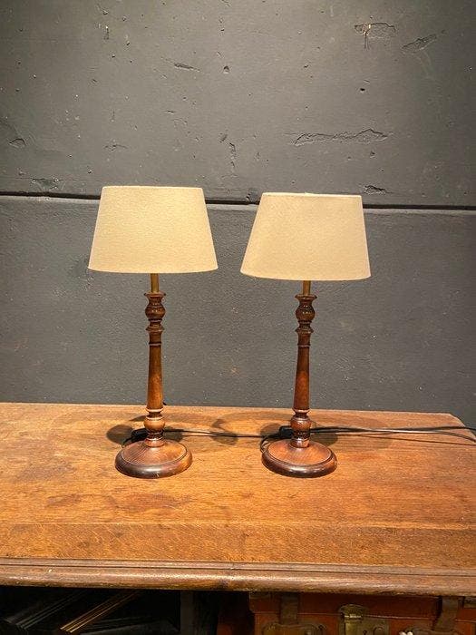 Tafellamp (2) - Hout - wooden table lamps - pair, Antiek en Kunst, Curiosa en Brocante