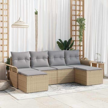 vidaXL Tuinbank Set 6 st Beige poly rattan, Verzenden, Nieuw