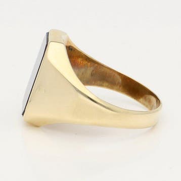 Bague - 14 carats Or jaune - Onyx, Handtassen en Accessoires, Ringen, Nieuw