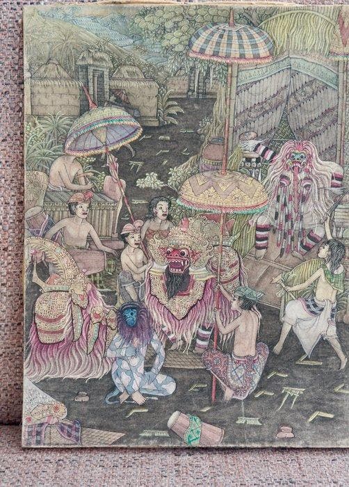 processie: Barong met Rangda/goed-kwaad - Katoen - N.K., Antiquités & Art, Art | Art non-occidental