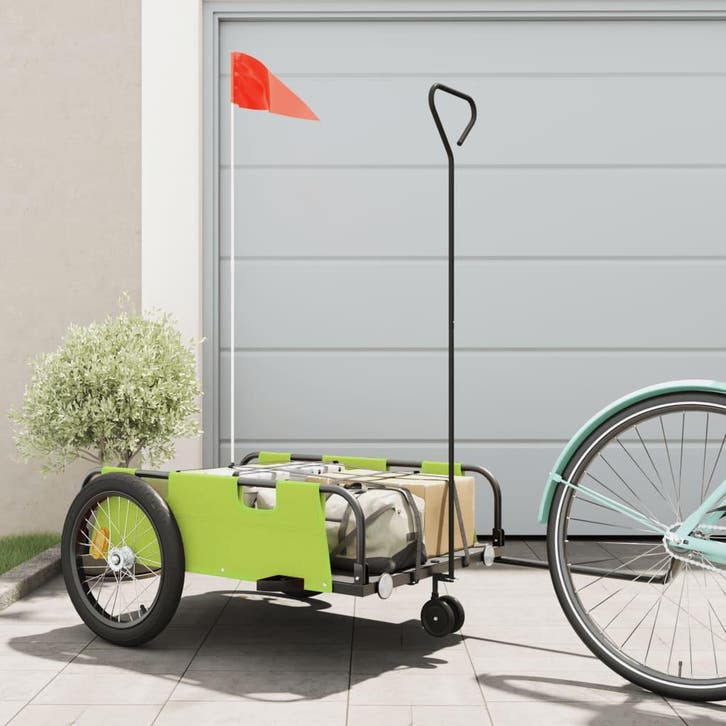 vidaXL Fietstrailer oxford stof en ijzer groen en zwart, Vélos & Vélomoteurs, Accessoires vélo | Remorques, Envoi