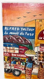 Schilderij - Afrikaanse straatscène – Levendig stedelijk, Antiek en Kunst