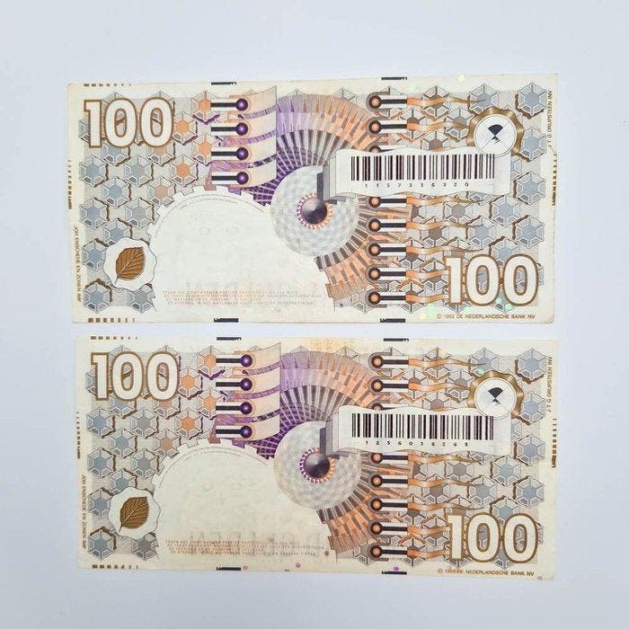 Nederland. - 2 x 100 Gulden - 1992 - PL105 (Zonder, Postzegels en Munten, Bankbiljetten | Europa | Niet-Eurobiljetten