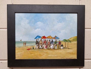 M J Manschot (XX-XXI) - Strandgezicht, Antiek en Kunst, Kunst | Schilderijen | Klassiek