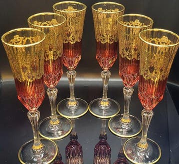 ISMIE LUX - Service à boisson (6) - Flûte à champagne rose, Antiek en Kunst