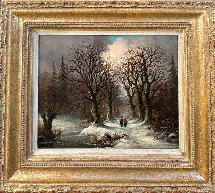 Willem Bodemann (1806-1880) - Winters bosgezicht met, Antiek en Kunst, Kunst | Schilderijen | Klassiek