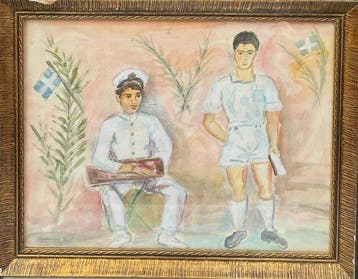 École grecque (XXe) - Double Portraits de marins (Vendu sans, Antiek en Kunst