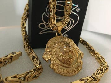 Pendentif médaille Lion de Juda AJS et chaîne Royal Weave,, Antiek en Kunst
