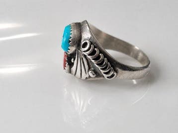 Bague - Allemagne turquoise et corail (Sans prix de réserve)