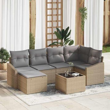 vidaXL Tuin Eettafel Set 7 st Beige en Lichtgrijs, Verzenden, Nieuw