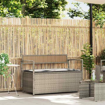 vidaXL Tuinbank met kussen, lichtgrijs polyrotan, Verzenden, Nieuw