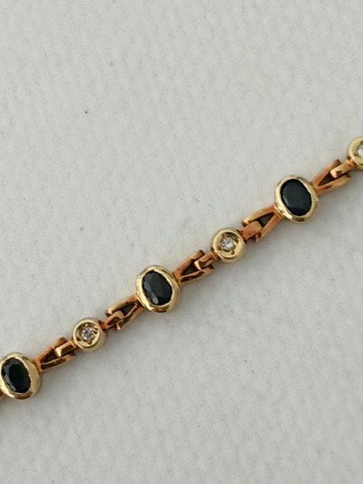 Armband - 18 karaat Geel goud Saffier - Diamant -, Handtassen en Accessoires, Armbanden