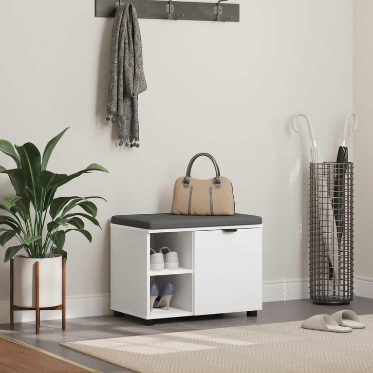 vidaXL Hallenbank Wit 60 x 38 x 46 cm Geengineerd Hout en, Huis en Inrichting, Overige Huis en Inrichting, Nieuw, Verzenden