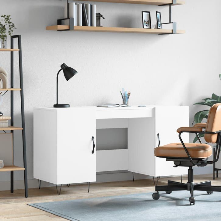 vidaXL Bureau 140x50x75 cm bewerkt hout wit, Maison & Meubles, Bureaux, Envoi
