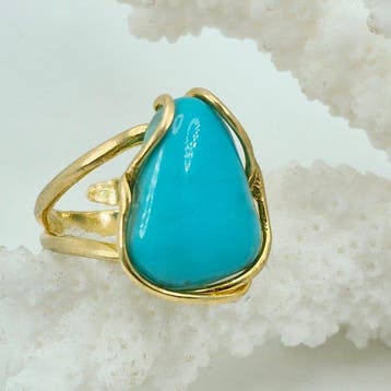 Turquoise - Argent, Plaqué or - Bague - TURCHESE ARIZONA