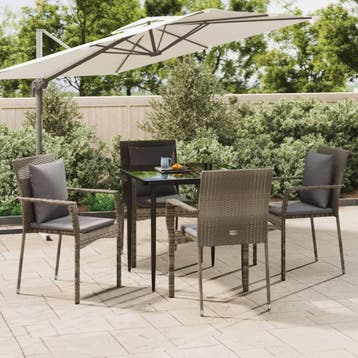 vidaXL 5-delige Tuinset met kussens poly rattan zwart en, Verzenden, Nieuw, Tuinset