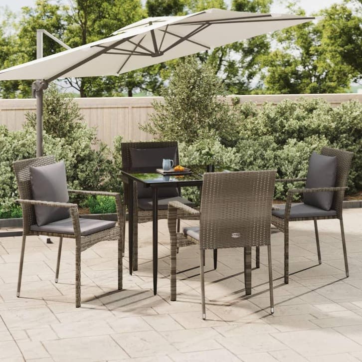 vidaXL 5-delige Tuinset met kussens poly rattan zwart en, Jardin & Terrasse, Ensembles de jardin, Envoi