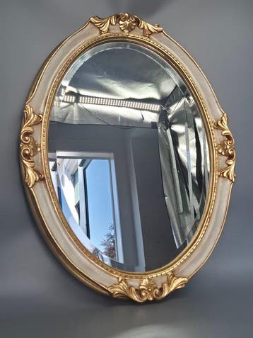Eleganter Barock Wand Spiegel Oval – Gold Cremeweiß 81x63 cm
