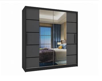 Kledingkast zwart antraciet 158 cm breed met spiegel en 2..., Huis en Inrichting, Kasten | Kleerkasten, Met lade(s), 150 tot 200 cm