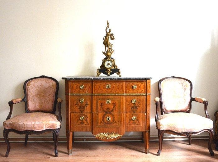 Commode / tafelklok Napoleon III Marmer, verguld metaal -, Antiquités & Art, Antiquités | Horloges