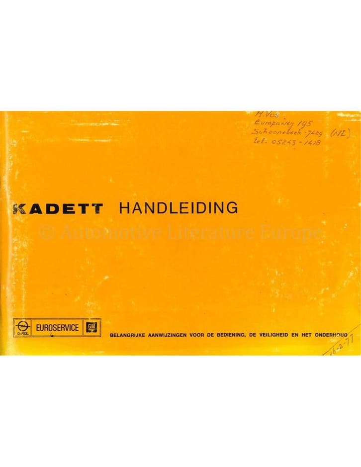 1976 OPEL KADETT INSTRUCTIEBOEKJE NEDERLANDS, Auto diversen, Handleidingen en Instructieboekjes